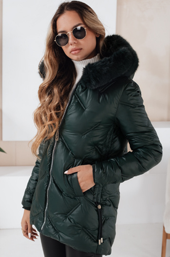 Damen Winterjacke LOVEINSIDE gesteppt mit Fell dunkelgrün Dstreet TY5050