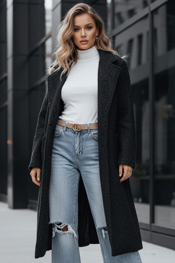 Langer Schafsfellmantel für Frauen schwarz Dstreet NY0754z