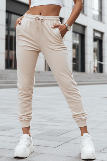 Cremefarbene Velours-Sweatpants für Frauen Dstreet UY2841
