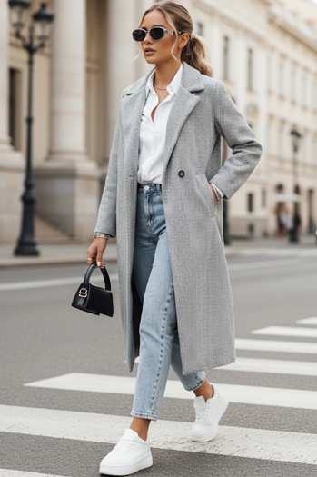 Damenmantel in Übergröße MANTOVA lang hellgrau Dstreet NY0740