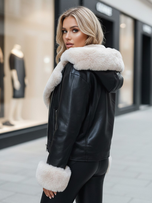 Damen Winterjacke Leder Ramsleder mit Fell schwarz Dstreet TY5118z