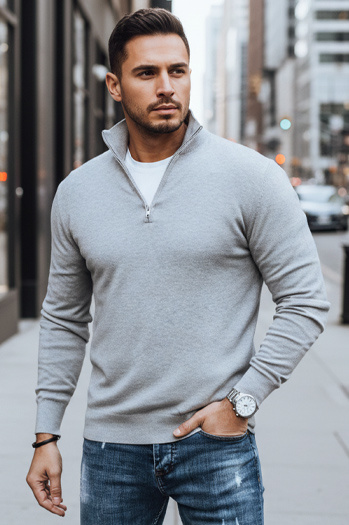 Herren-Pullover mit Stehkragen hellgrau Dstreet WX2348