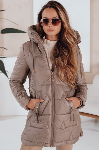 Damen Stepp-Winterjacke mit Kapuze dunkelbeige Dstreet TY5093