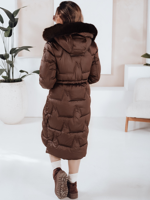 Damen Winter lange gesteppte Jacke mit Pelz braun Dstreet TY5074