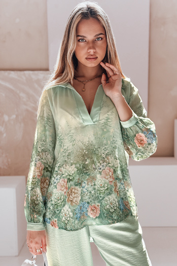Damenhemd in Übergröße geblümt Floral grün Dstreet DY0471