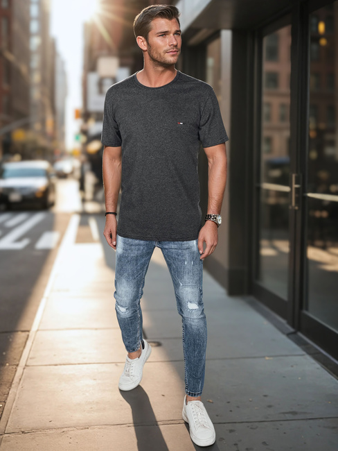 Besticktes Herren-T-Shirt dunkelgrau Dstreet RX5634