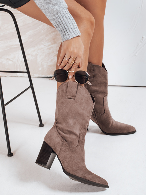 Damen Wildleder Cowboy Stiefel braun Dstreet ZY1194