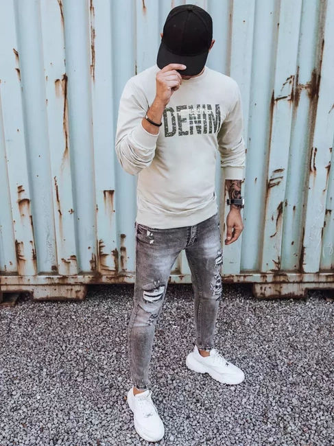 Herren Sweatshirt mit Aufdruck Beige Dstreet BX5357