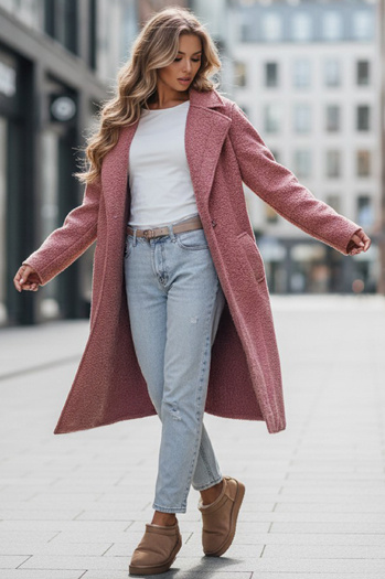 Langer Damenmantel aus Schafsfell rosa Dstreet NY0755z