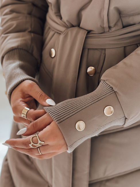Gesteppte Damen Winterjacke mit Kunstpelz dunkelbeige Dstreet TY5079