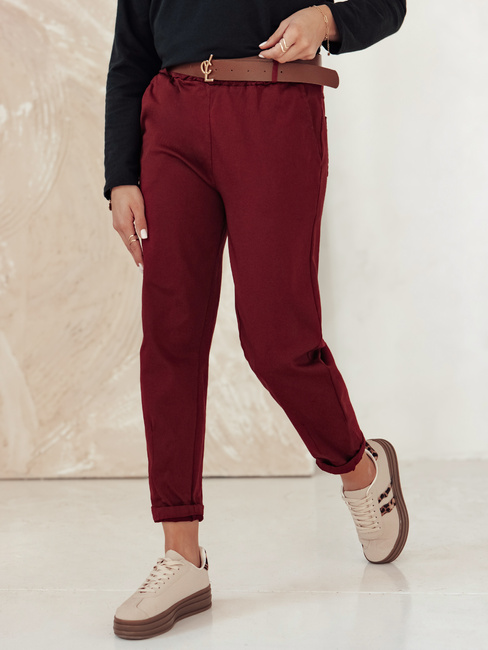 Damen Chinohose Einheitsgröße ELEGANTENO Hose mit Gürtel burgunderrot Dstreet UY2256
