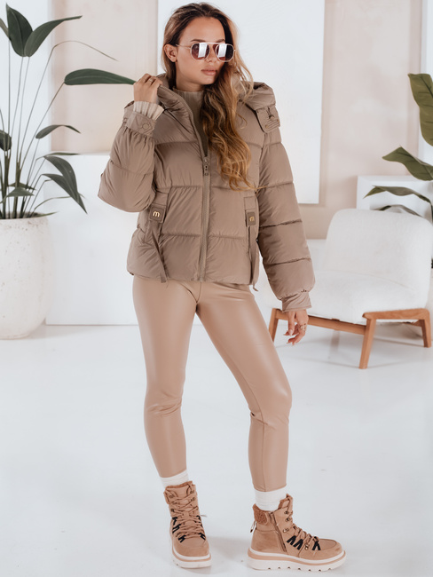 Gesteppte Winterjacke für Damen mit Kapuze in camel Dstreet TY5063