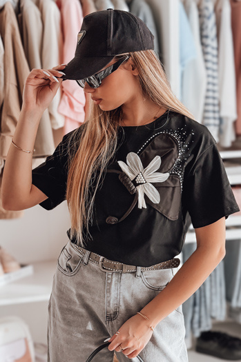 Damen-T-Shirt in Übergröße mit 3D PETALOVE-Effekt schwarz Dstreet RY2717