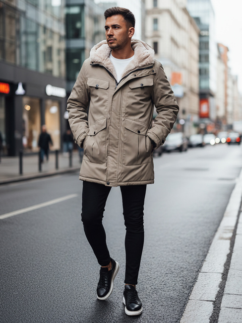 Herren Winter Parka Jacke mit Kapuze beige Dstreet TX4969z