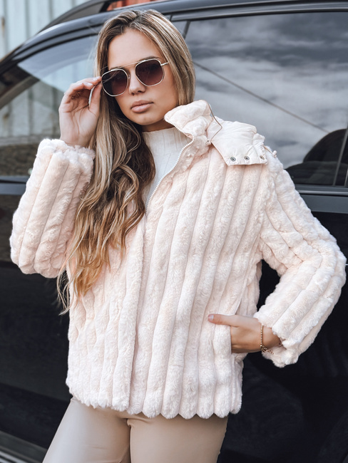 Damen Pelzjacke mit Kapuze rosa Dstreet TY5277