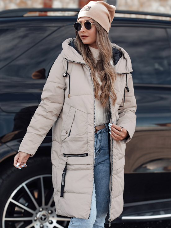 NORFFI Damen Winter lange Steppjacke mit Kapuze hellbeige Dstreet TY4664