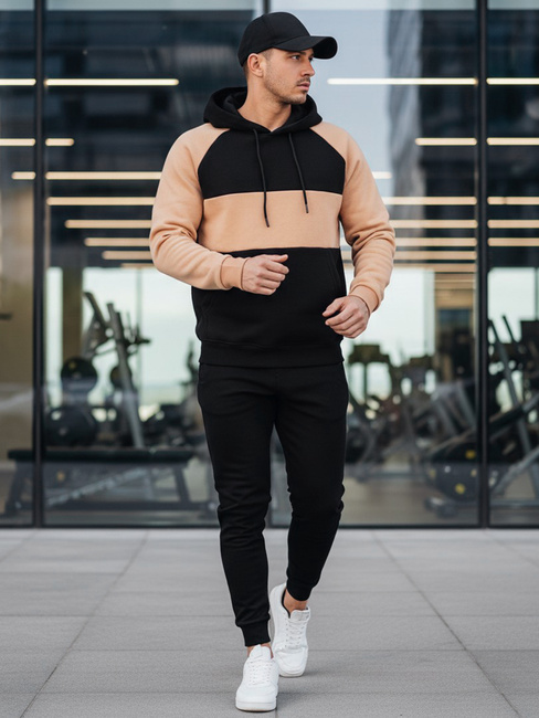 Kamelfarbener und schwarz gestreifter Kapuzenpulli für Herren von Dstreet BX5897