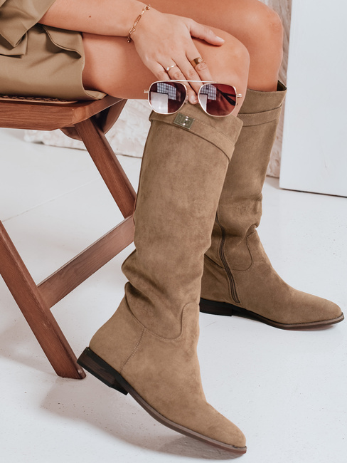 Damen Wildleder Stiefel mit niedrigem Absatz beige Dstreet ZY1088