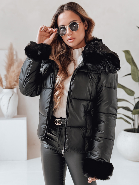 Kurze Damenjacke mit Fell schwarz Dstreet TY5067