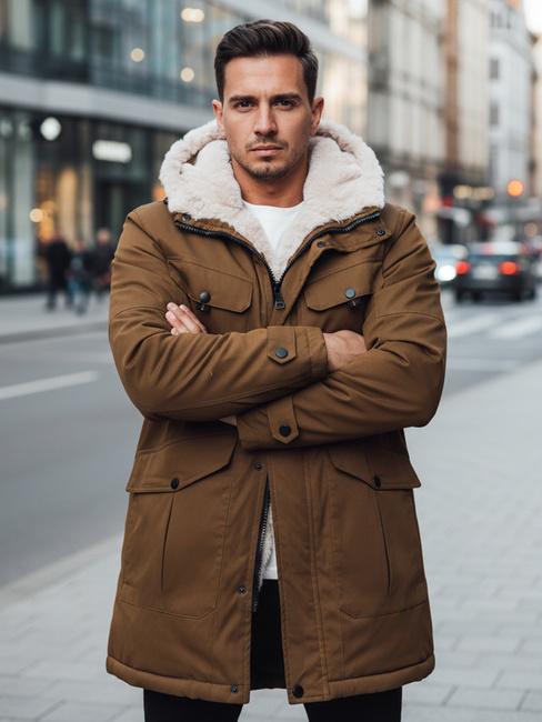Herren Winter Parka Jacke mit Kapuze dunkelbeige Dstreet TX4970z