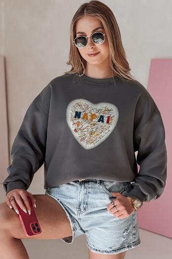 Damen Sweatshirt in Übergröße mit Herz SERDUCHOVA graphit Dstreet BY1441
