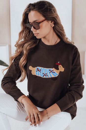 Damenpullover mit Hundeapplikation CHICPAWS braun Dstreet MY2544