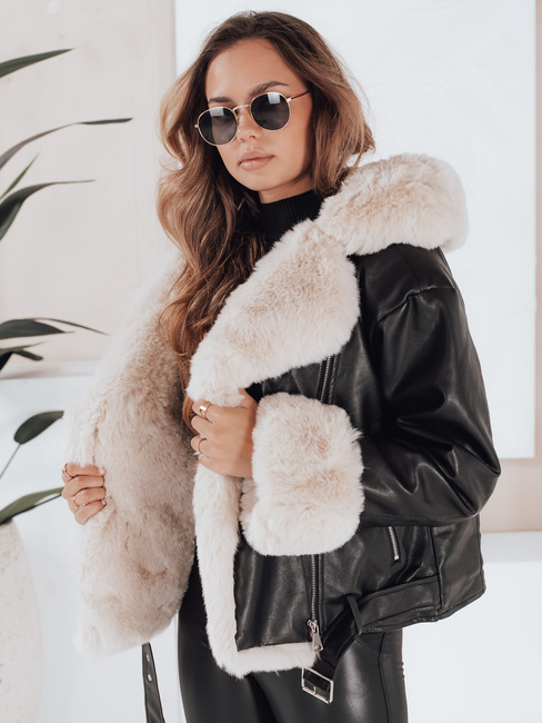 Damen Winterjacke Leder Ramsleder mit Fell schwarz Dstreet TY5118