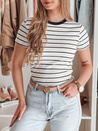Damen Basic gestreiftes T-Shirt LINESS weiß Dstreet RY2818