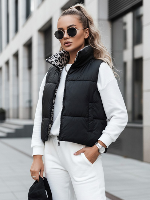 Damen LEOVELLA Übergangsweste kurz gesteppt beidseitig schwarz Dstreet TY4649