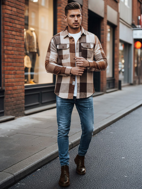 Kamelkariertes Flanellhemd für Männer Dstreet DX2674