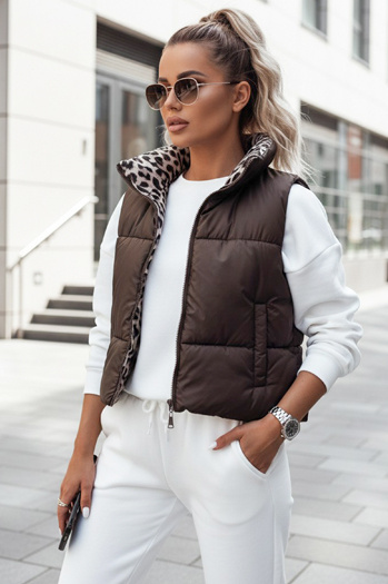 Damen LEOVELLA Übergangsweste kurz gesteppt beidseitig Kaffee Weste Dstreet TY4648