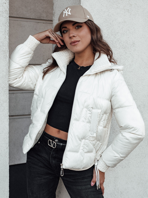 Damen FASHWARM kurze Steppjacke mit Kapuze weiß Dstreet TY4637