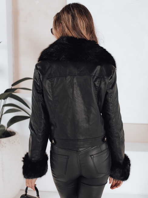Damen Leder Ramones Jacke mit Pelz schwarz Dstreet TY5207