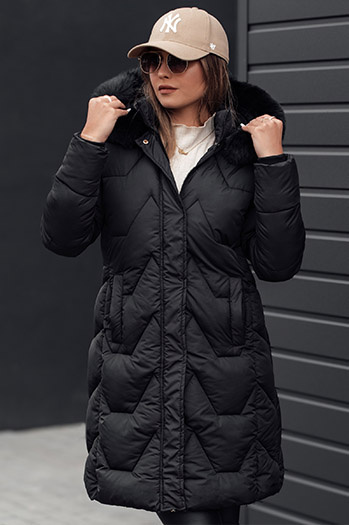 VEONI Frauen Winter lange Steppjacke mit Kapuze schwarz Dstreet TY4717