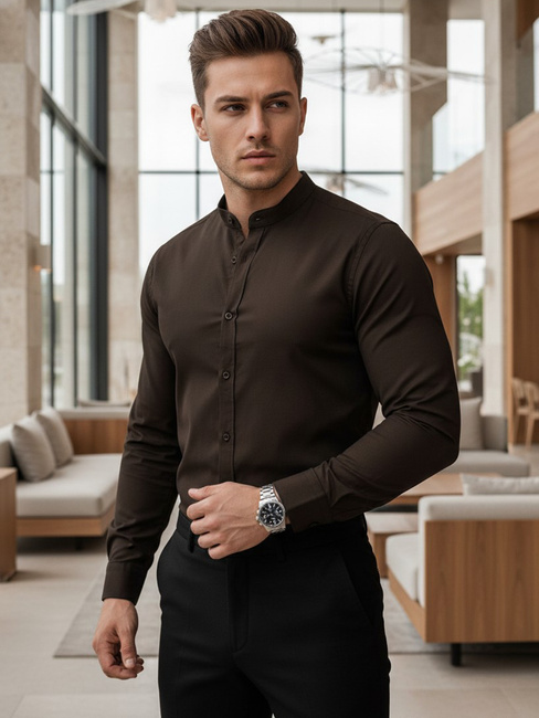 Herren Freizeithemd mit Stehkragen braun Dstreet DX2678