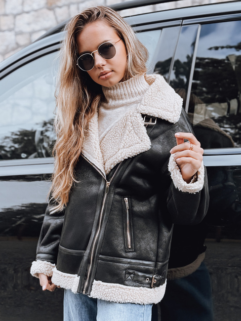 Damen Ramones Jacke mit Schafsfell schwarz Dstreet TY5247