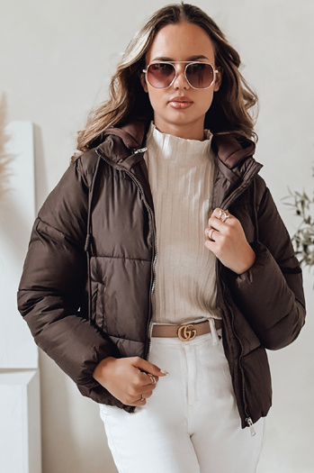 Kurze Damen GLAMVO Daunenjacke mit Kapuze braun Dstreet TY4951