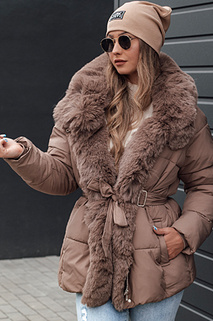 Damen Winterjacke FURSOFT Steppjacke mit Kapuze dunkelbeige Dstreet TY4669