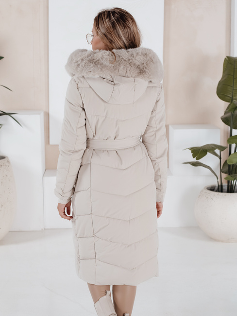 Damen Winter lange Steppjacke mit Pelz ecru Dstreet TY5088