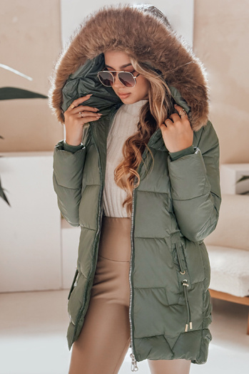 Damen Winterjacke NORINA gesteppt mit Pelz grün Dstreet TY5055