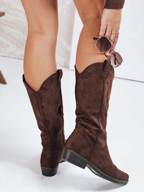 Damen Wildleder Cowboy Stiefel braun Dstreet ZY1094