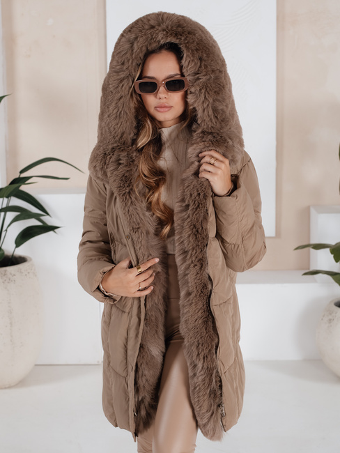 Damen Winterjacke MORISIO lang gesteppt mit Kapuze beige Dstreet TY5183