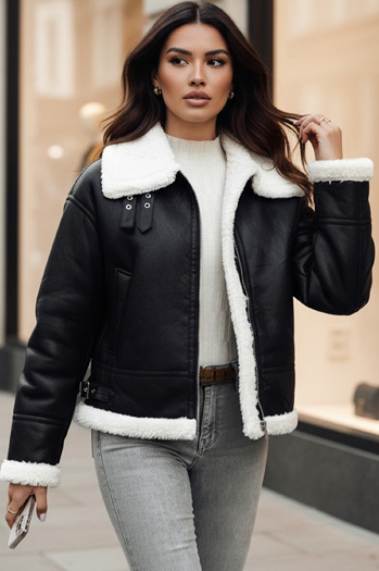 Damen FURBLAZE Lederjacke mit Schafsfell Dstreet schwarz TY4730z