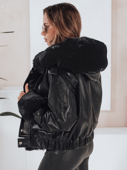 Damen Lederjacke mit Kunstfell schwarz Dstreet TY5128