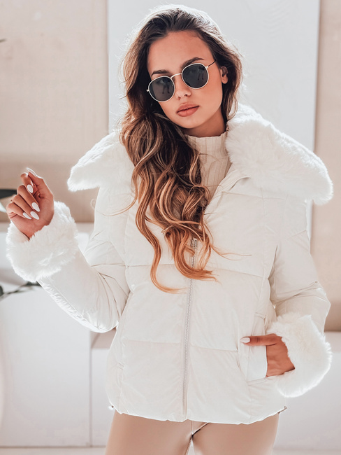 Kurze Damen Steppjacke mit Fell weiß Dstreet TY5070