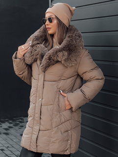 Damen Winterjacke MORISIO lang gesteppt mit Kapuze dunkelbeige Dstreet TY4701_1