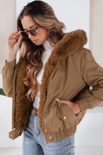 Damen Winterjacke VESSADA kurz mit Fell hellbraun Dstreet TY5061