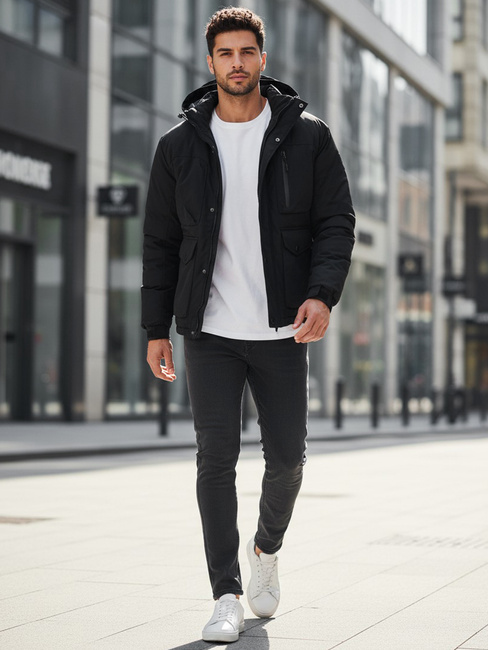 Herren Winterjacke mit Kapuze schwarz Dstreet TX5110