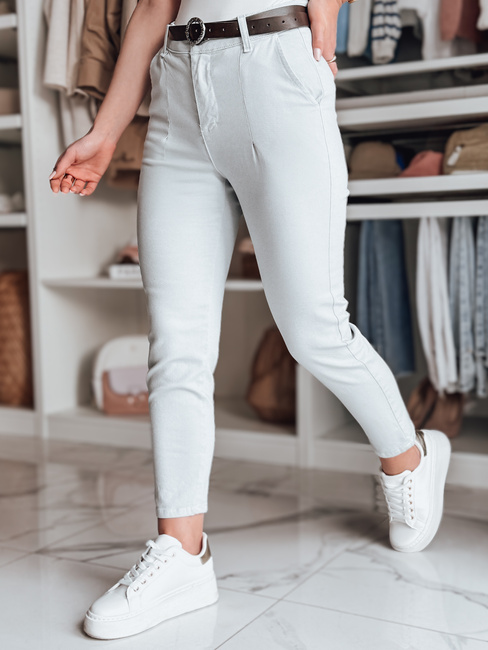 Damen Slim Fit Hose mit Gürtel TAIRONIK hellgrau Dstreet UY2538