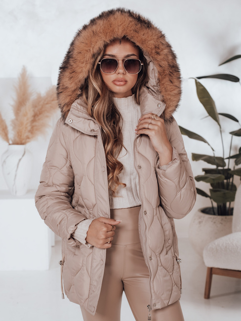 Damen Winterjacke LUMORE gesteppt mit Kapuze beige Dstreet TY5011